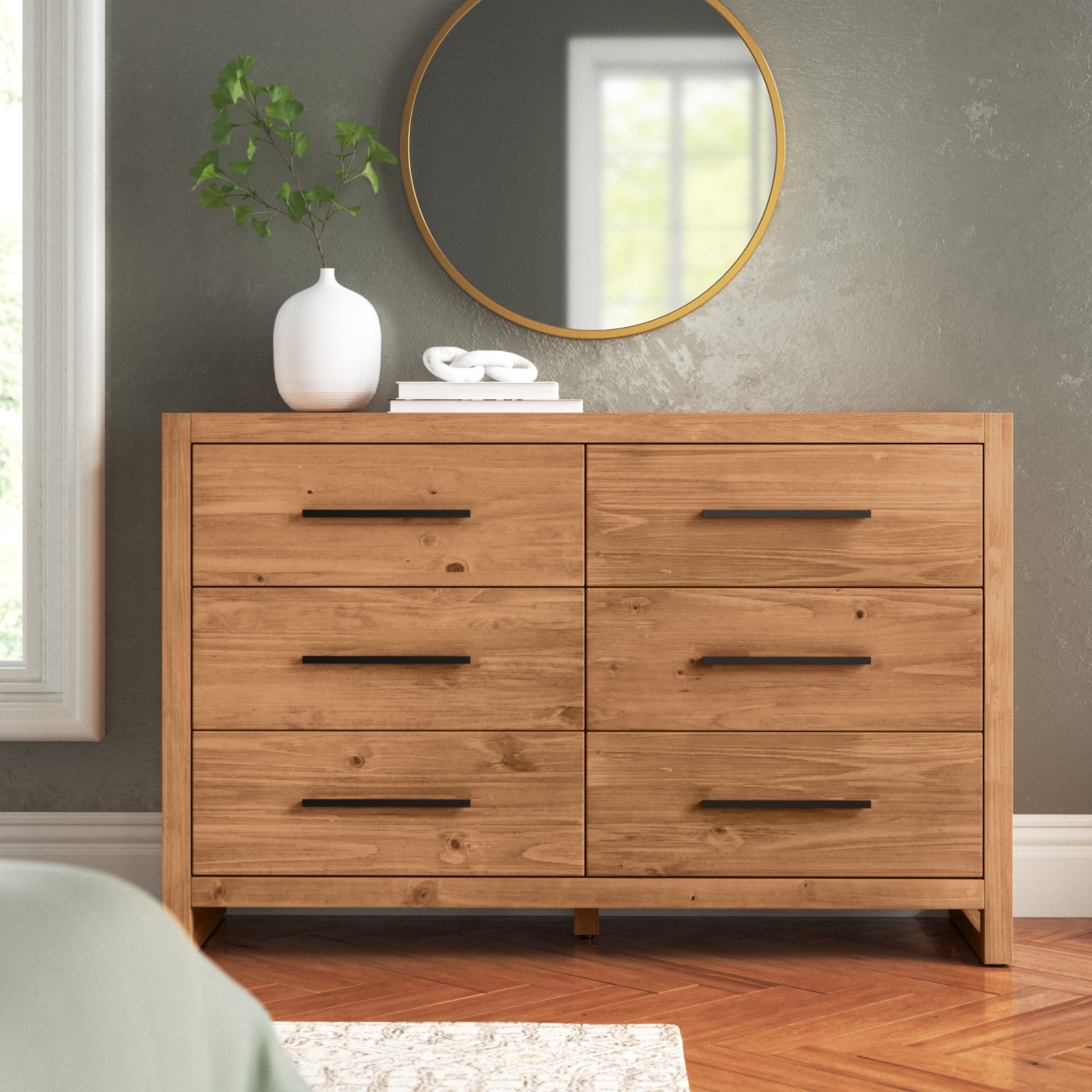 Modica 6 Drawer 60'' W Dresser Solid Wood Dresser, Brown Natural