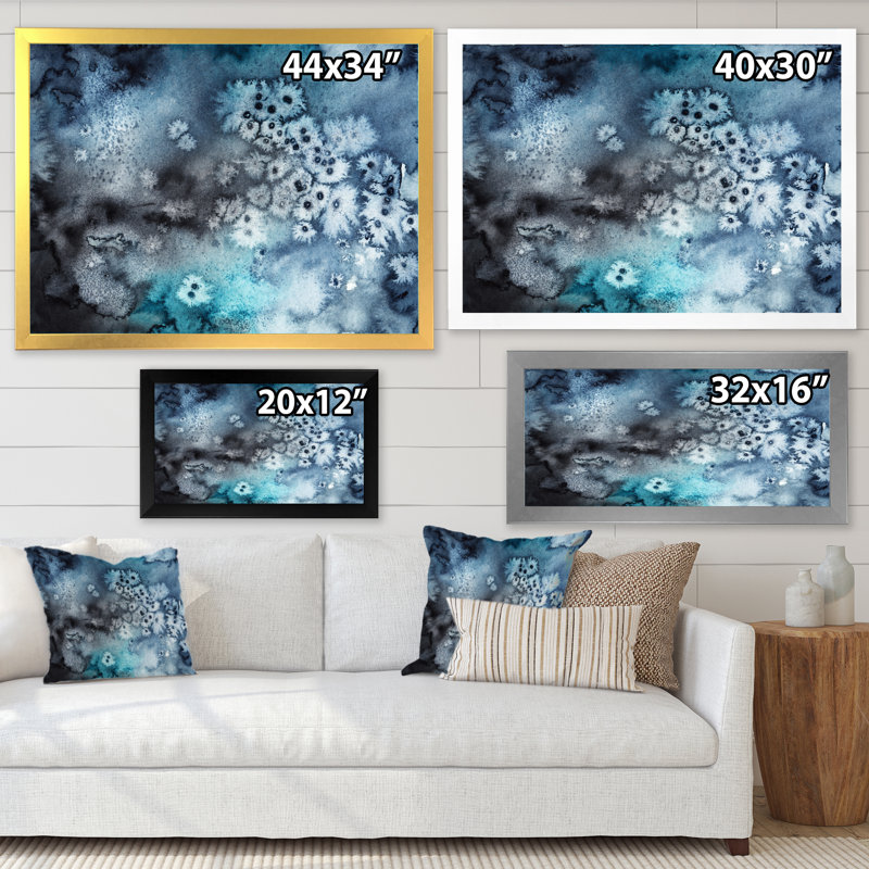 Marbre foncé bleu art ondulations - décoration murale moderne en toile, H 12 po x l 20 po x P 1 po, Cadre noir