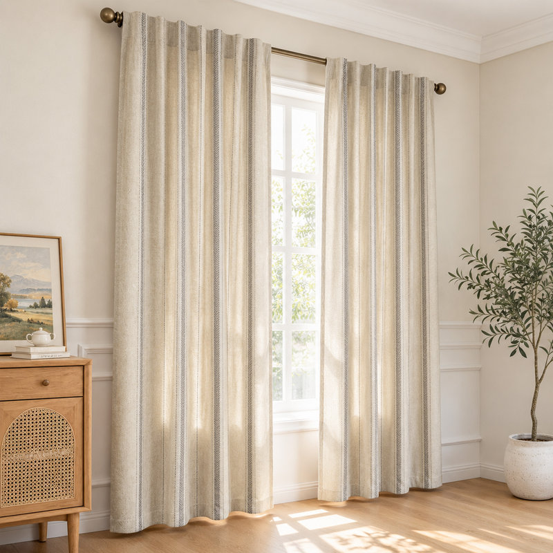 Mélange de lin à chevrons obscurcissant, Brown, L 52 po x L 96 po