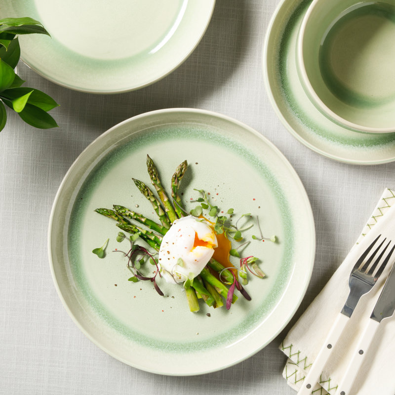 Green Ceramic 16-Piece Glossy Dinnerware Set