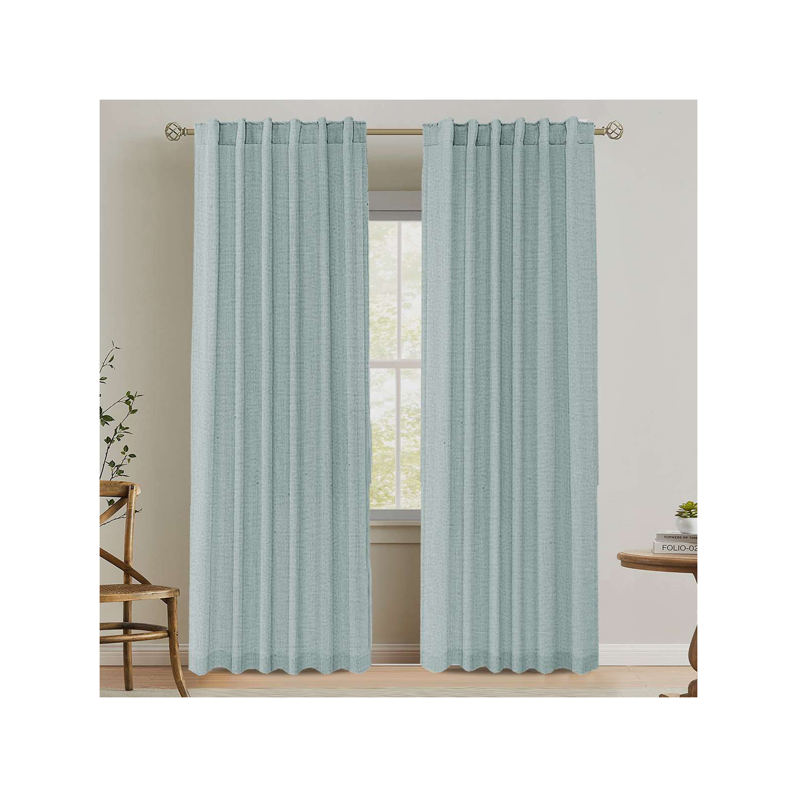 Linen Curtains for Living Room 2 Panels Back Tab Loop Pocket Textured Light Filtering Semi Sheer Rustic Farmhouse Boho Curtain for Bedroom