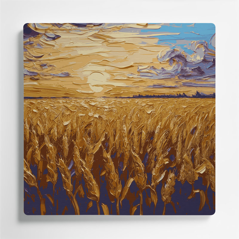 Art mural en métal Sci Fi Golden blé champ coucher de soleil brun