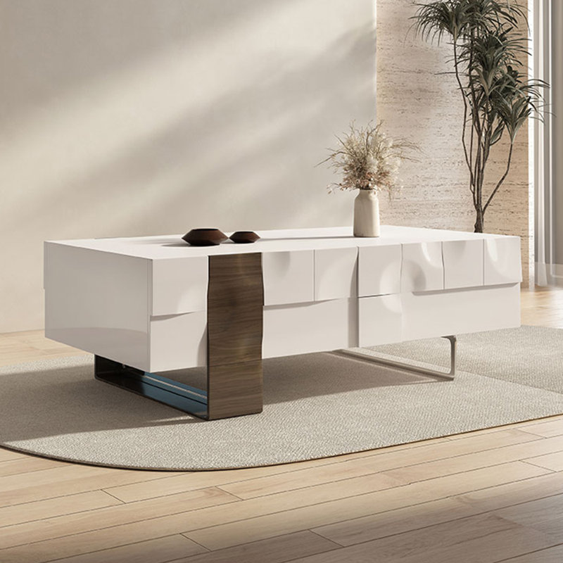 Solid wood creative design simple tea table, 17.72" H x 55.12" L x 27.56" W, White