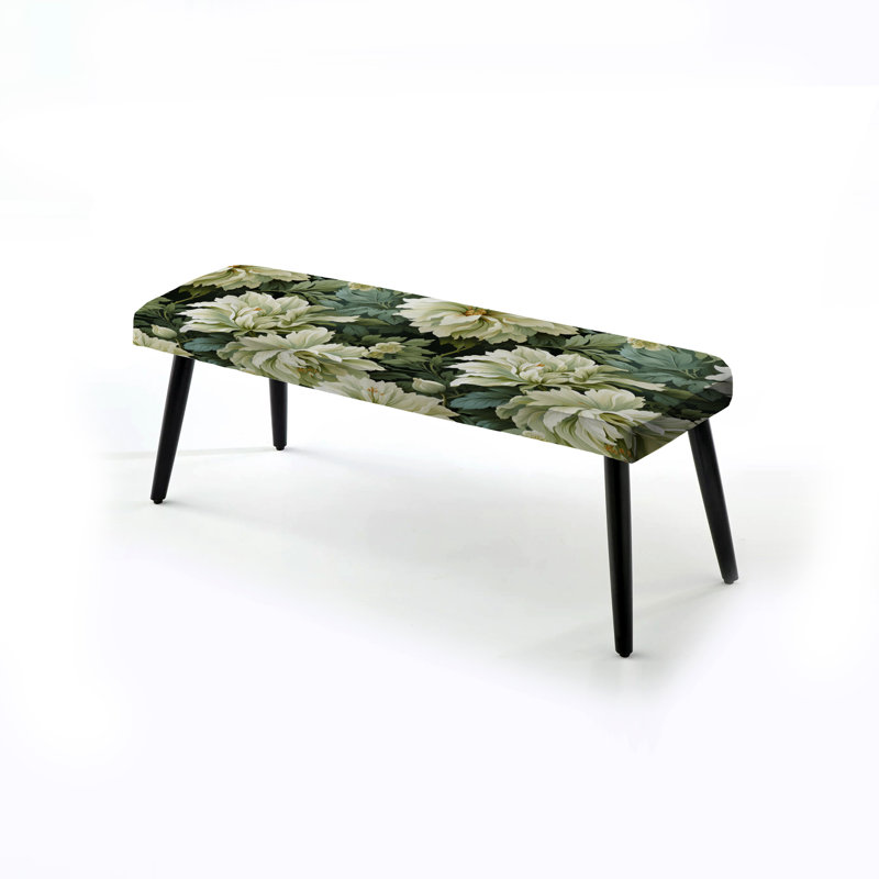 Green Damask Marigold Oasis - Banc rembourré damassé noir