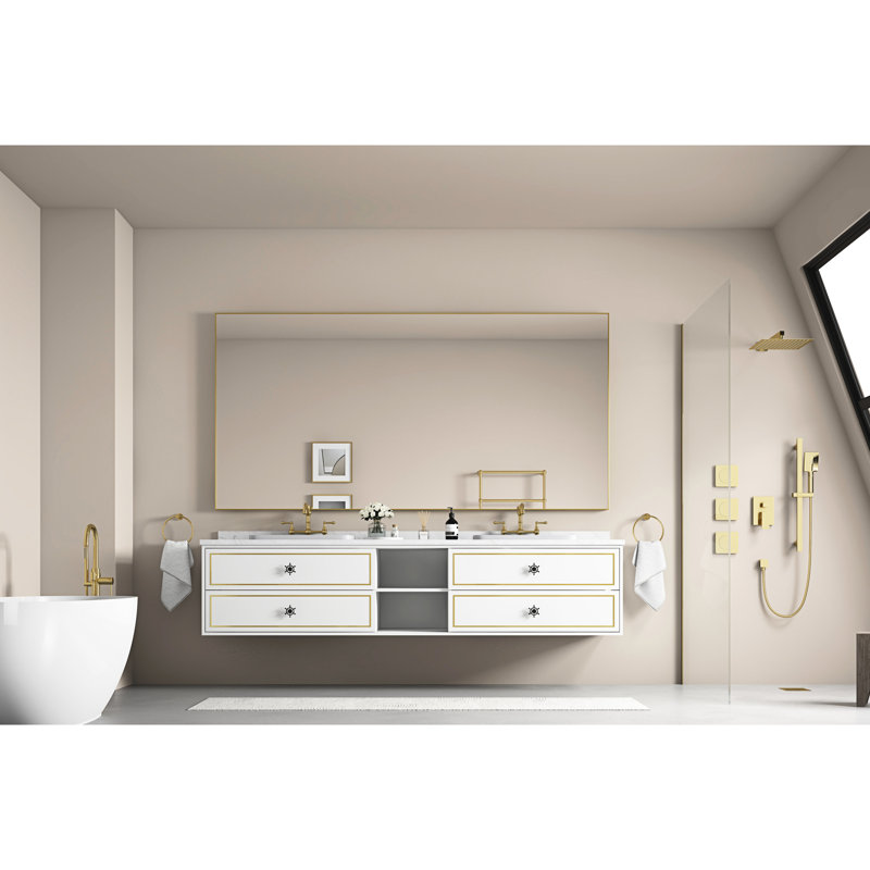Miroir de salle de bain rectangulaire avec bordure en aluminium rouille 84 x 48 pouces - cadre doré brossé