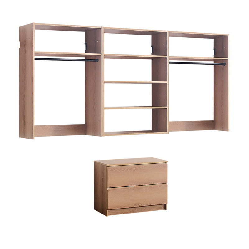 Devi Oak Wall Mounted Wood Closet System, Oak Wood
