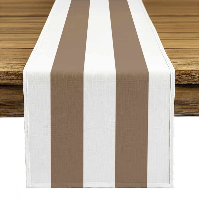 Khaki Striped Table Runner 108" x 14", 108" L x 14" W, Khaki