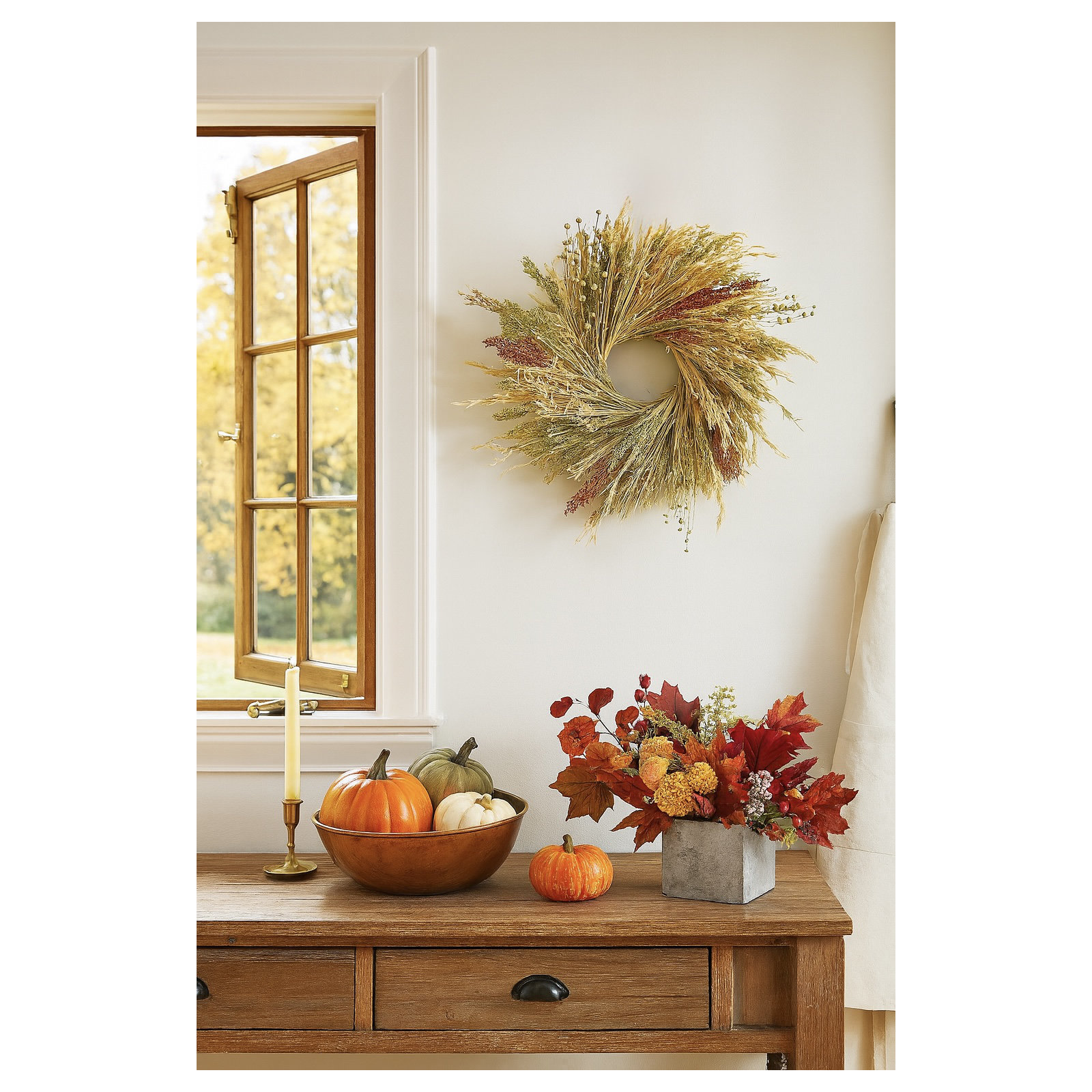 Dried Spring Broom Corn and Millet Wreath, 30" W x 30" H x 6" D