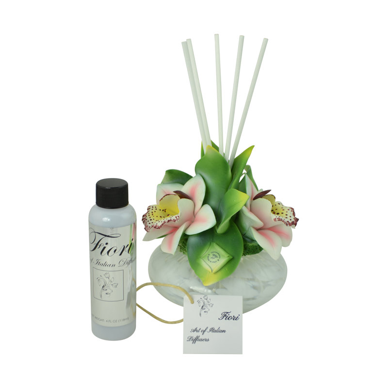 Diffuseur d'huile de porcelaine 8 "avec orchidées roses Capodimonte