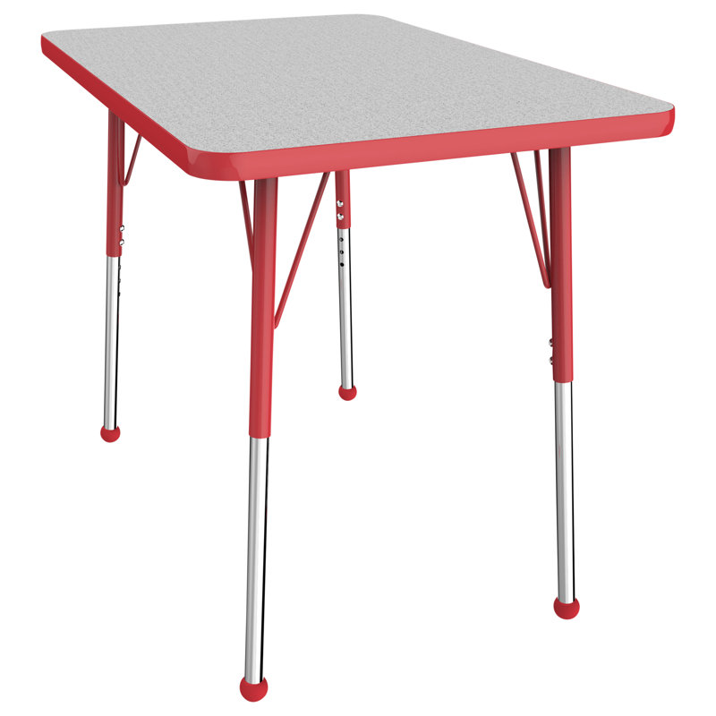 Table d'activité rectangulaire à hauteur réglable en forme de T, Gris / rouge, 24 po x 36 po, Roulement à bille standard