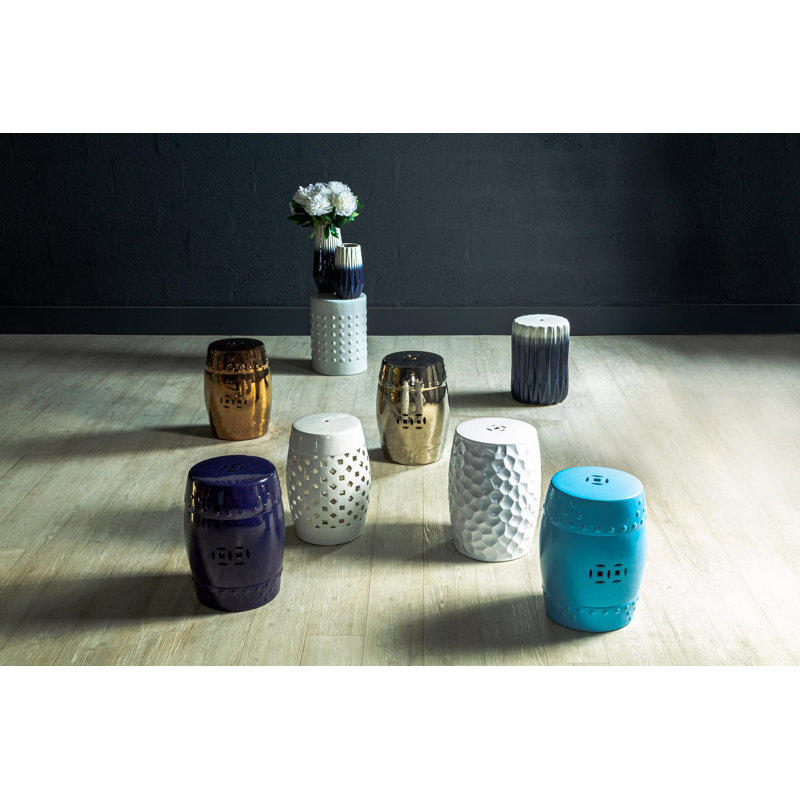 Friend Ceramic Accent Stool, Silver