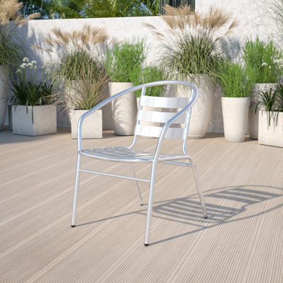 Commercial Aluminum Indoor-Outdoor Stack Chair with Triple Slat Back and Arms by 17 Stories