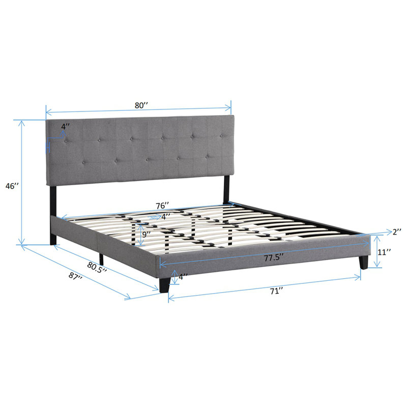 Upholstered Platform Bed Frame With Modern Button Tufted Linen Fabric Headboard, No Box Spring Needed, Wood Slat Support, Easy Assembly