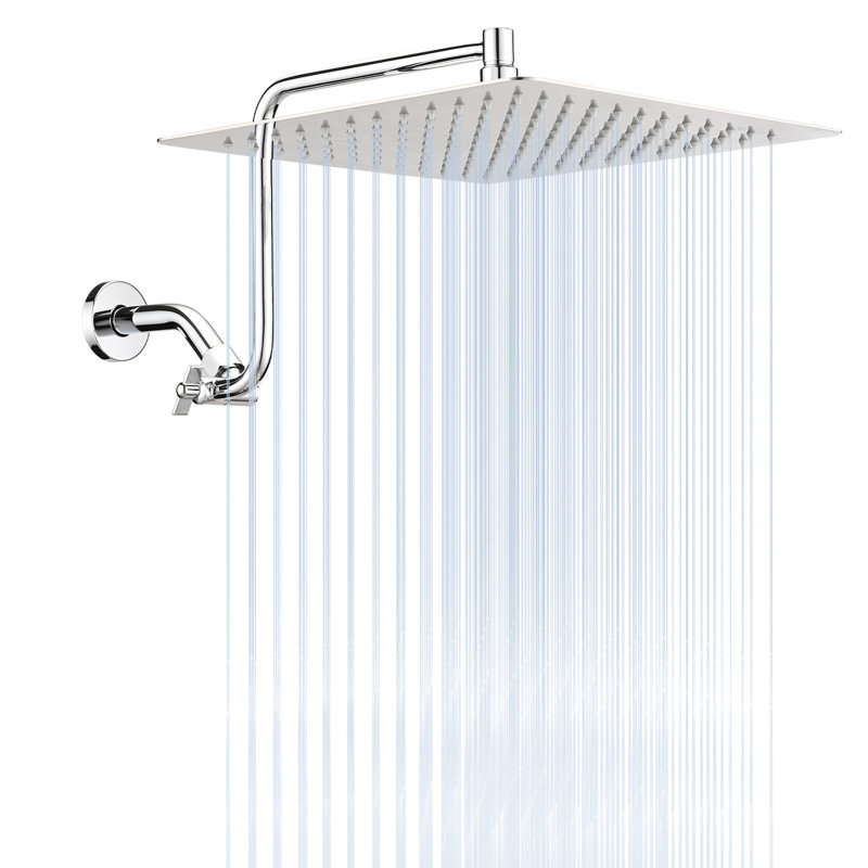 12" Stainless Steel Rain Shower Head - Adjustable Arm For Customized Shower, Corrosion Resistance, Wall Mounted With Air-In Technology Enhanced Resistance