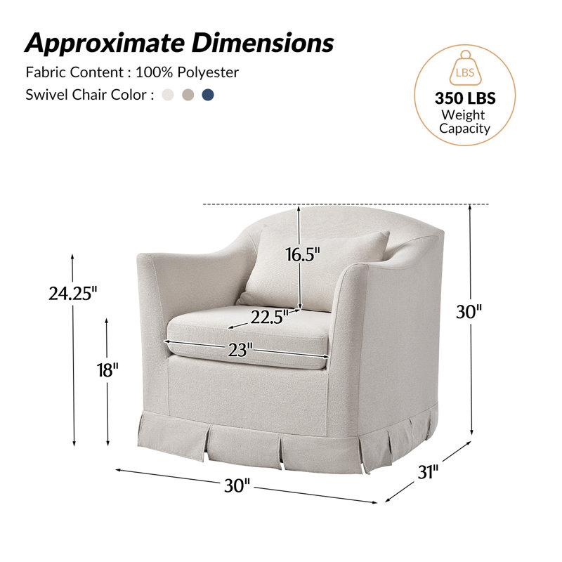 Mcgee Modern Farmhouse Slipcovered Swivel Armchair, White Polyester