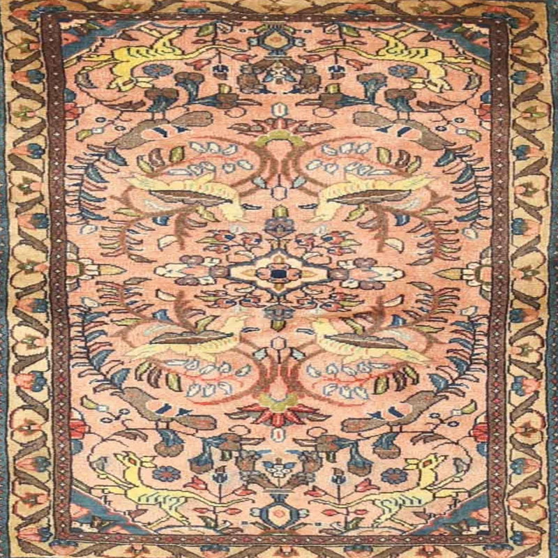Tapis traditionnel beige/vert/crème, Carré 3 pi