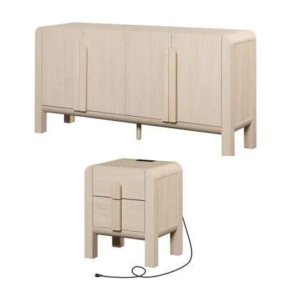 Mid Century Dresser And Nightstand Set For Bedroom, 2 Pcs Bedroom Set, Modern Dresser With Curved Profile Design, Wooden Chest Of Drawers Storage Cabi by Gracie Oaks