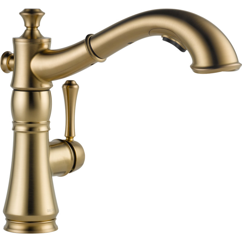 Cassidy Pull Out Sprayer Kitchen Sink Faucet, Single Handle Kitchen Faucet, Brilliance Champagne Bronze