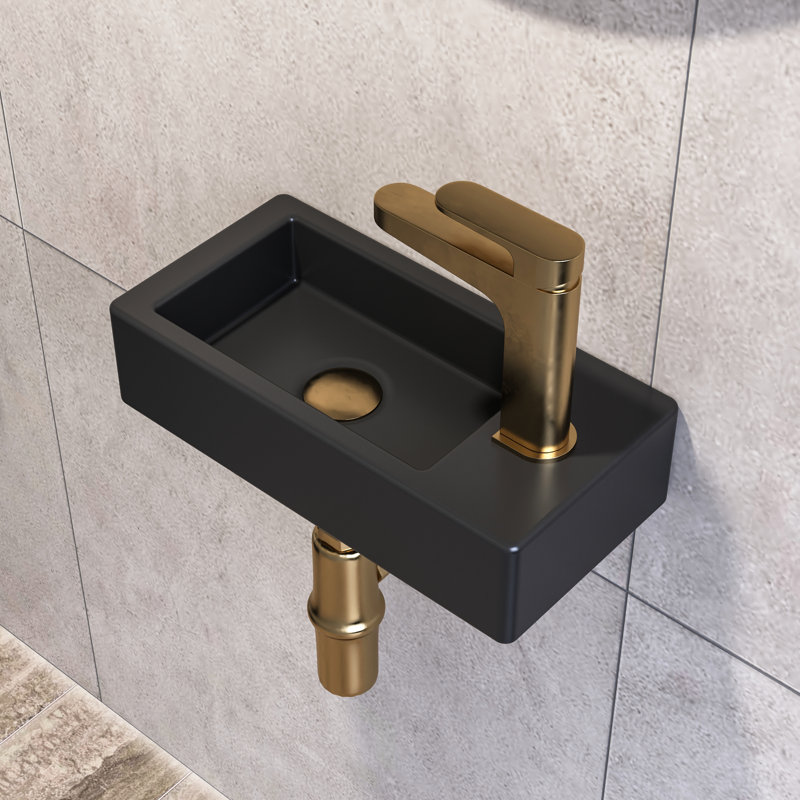 Liberty 14.75'' x 7'' Vitreous China Rectangular Wall Mount Bathroom Sink with Right Faucet Hole, Black