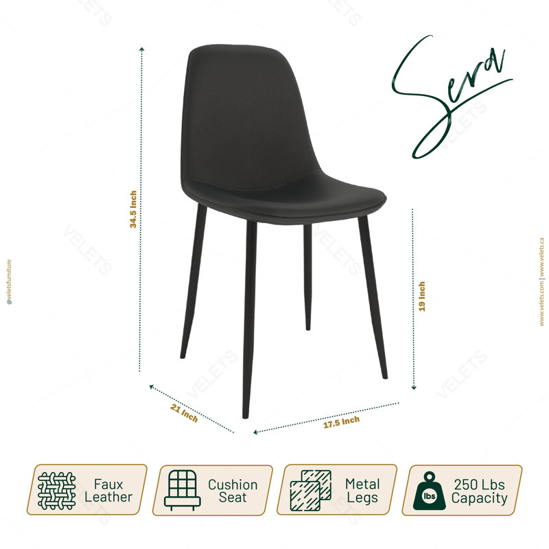 Berenices Upholstered Side Chair, Scoop-Back Curved Backrest, Foam Padded Seat w/Slim Legs, Black, Black
