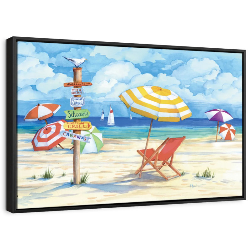 «Beach Signs Umbrellas», reproduction sur toile, H 17 po x l 25 po