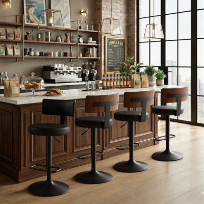 Kamen Swivel Adjustable Height Bar Stools Set Of 4, 25-33" Upholstered Counter Stool With Metal Frame