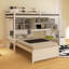 Lit mezzanine simple au-dessus de simple avec bureau intégré et escalier, avec compartiments de rangement et tablettes-1871227382