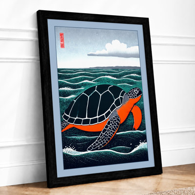 Turtle Swimming Through Waves Japandi - Print