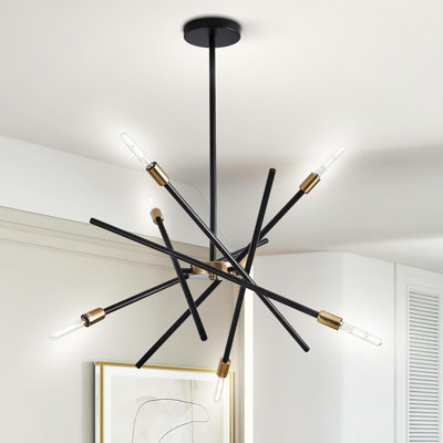 Modern 6-Light Sputnik Chandelier With Dimmable Function And Adjustable Height, Contemporary Pendant Light Fixture For Dining Room, Kitchen Island, And Living Room
