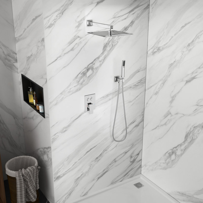 Ensemble de douche à pluie avec système de douche mural 10 pouces avec bouton poussoir et inverseur, Chrome poli