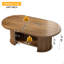 Table basse ovale cannelée, table basse en bois de ferme de 47 po, table basse à 2 niveaux avec tablette de rangement, table d'appoint avec base double