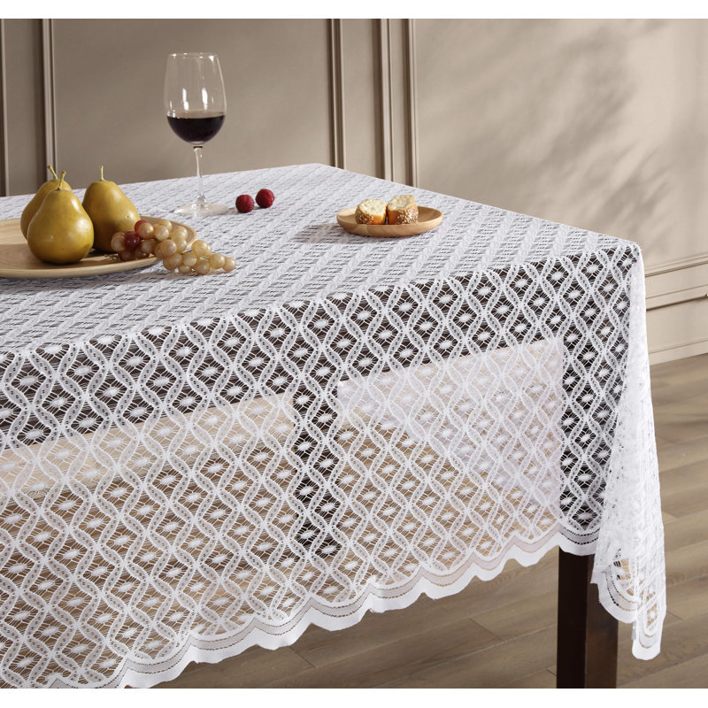 Naiema Rectangle Geometric Lace Tablecloth, 104" L, White