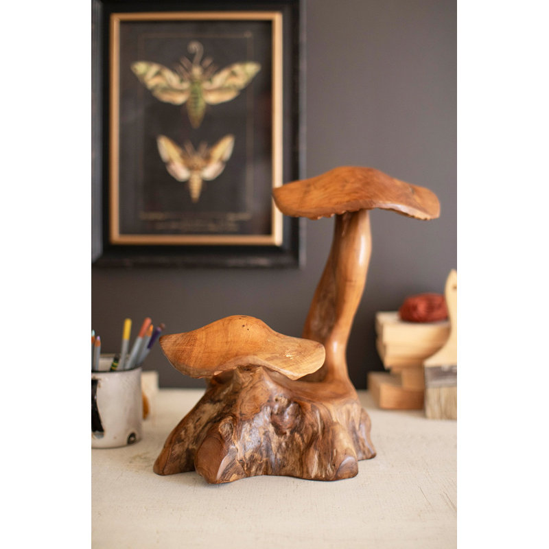  Sculpture en bois de teck sculpté à la main H 13,5 po Accent naturel