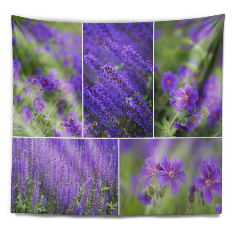 Tapisserie florale bleue, H 78 po x l 92 po