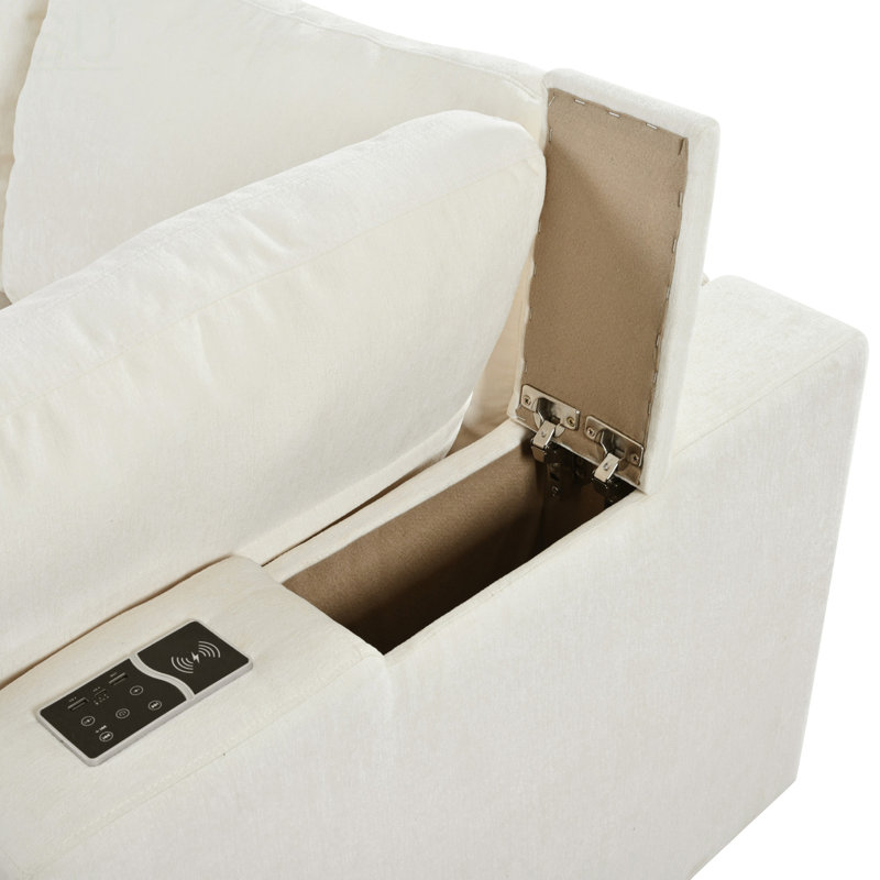 Canapé modulaire 133,5 pouces rembourré avec rangement, chargement USB, chargement sans fil et haut-parleur Bluetooth pour le salon