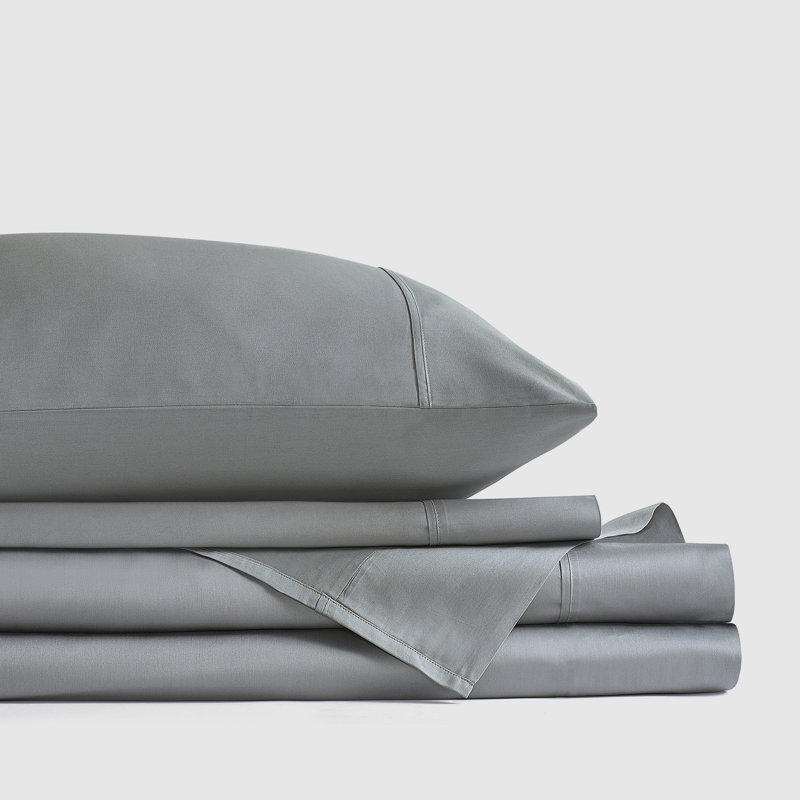 Satin de Premier Ensemble de draps, Eucalyptus, Ensemble de draps pour grand lit avec 3 pièces su