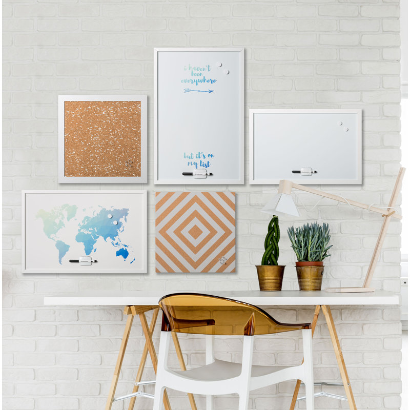 MasterVision Kamashi Personal Natural Cork Message Board + 6 Push Pins, 24" x 18", Silver Wood Frame, White