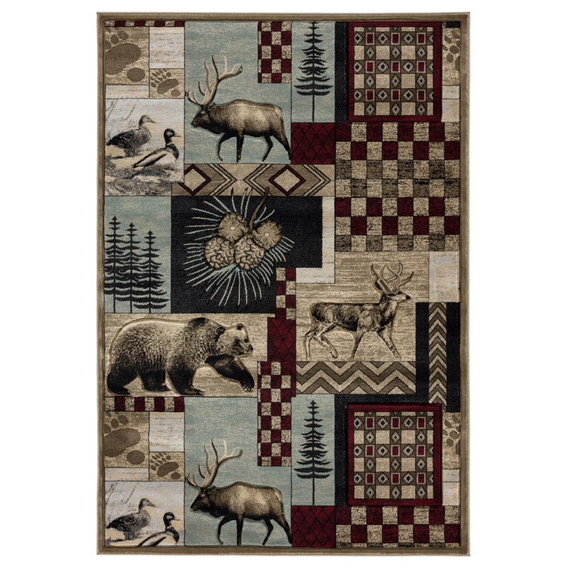 Tapis beige / bourgogne Shinn, Rectangle 2 pi 1 po x 3 pi 3 po