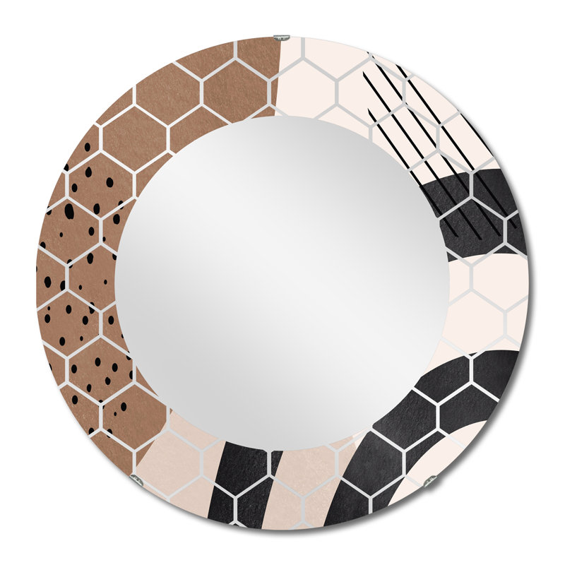 Formes abstraites en terre cuite et formes ivoires III - Miroir mural moderne, 24 po x 24 po