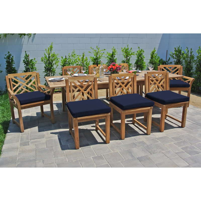 Monterey Outdoor 9 - Piece Teak Dining Set with Cushions, Navy, Navy