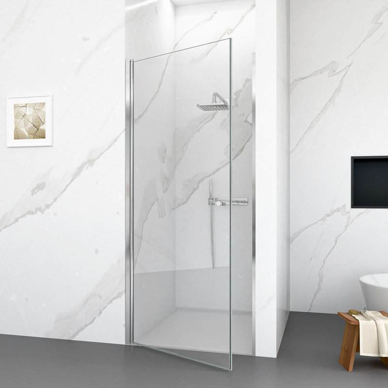 Porte de douche circulaire pivotante sans cadre de l 32 po x H 72 po avec verre trempé de 1 po d'épaisseur (6 mm), Chrome