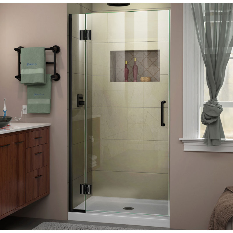 Porte de douche à charnière sans cadre L 34 po x H 72 po Dreamline Unidoor-X, Noir mat, Réversible, 34"