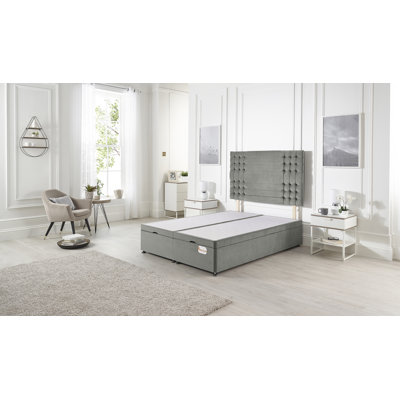 Luxara Solid Wood Ottoman Bed End Opening with Upholstered Headboard Tweed Fabric