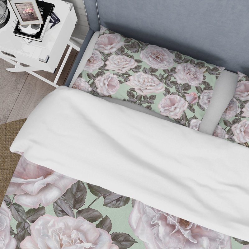 Ensemble de housse de couette en microfibre rose / gris / vert, Housse de couette pour très grand lit et 2 très