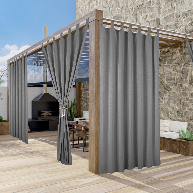 Waterproof Thermal Insulated Outdoor Patio Curtain, Gray, 52" W x 108" L