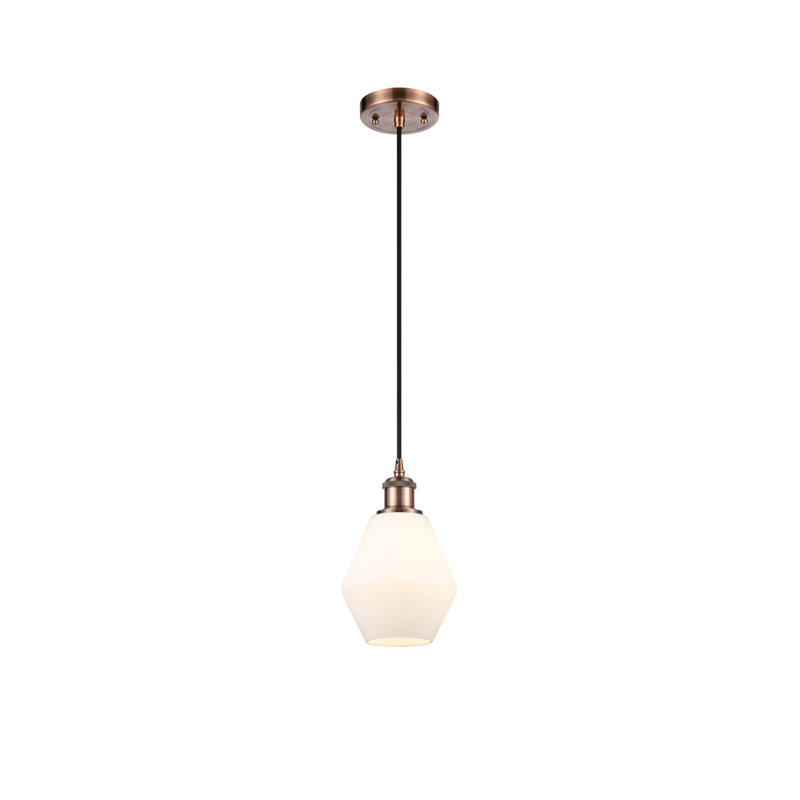 Luminaire suspendu simple à 1 lumière Gabbie, Blanc mat, Cuivre antique