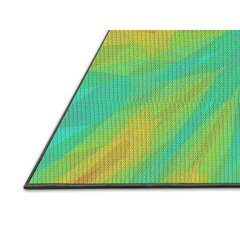 Tapis vert/jaune tissé à la machine, Rectangle 8 pi x 10 pi