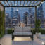 Causeuse de terrasse 52 po toutes saisons en métal avec coussins gris clair épais et structure noire-355589916