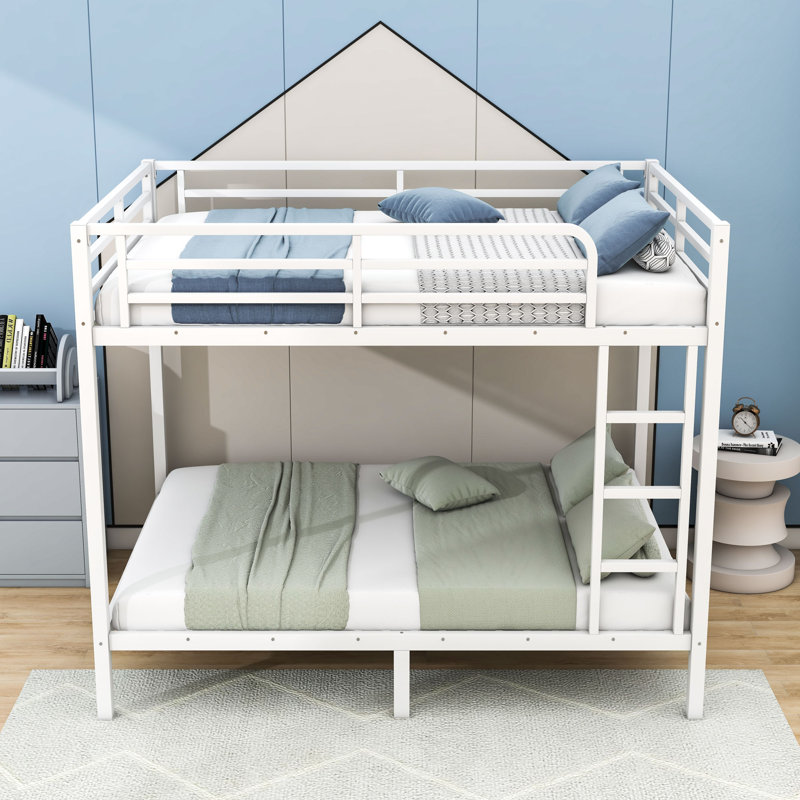 Metal Bunk Bed With Safety Guardrails And Under-Bed Storage, Full over Full, White