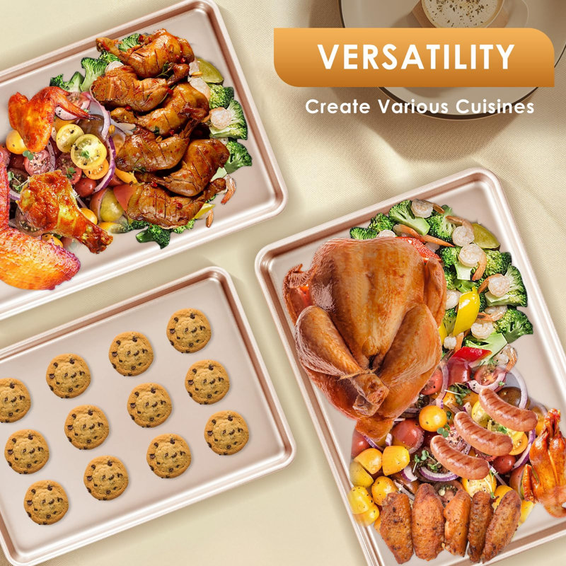 Ensemble de 3 plaques de cuisson antiadhésives commerciales, plaques à biscuits demi, quart et en gelée, plateaux de remplacement robustes et faciles à nettoyer pour fours grille-pain